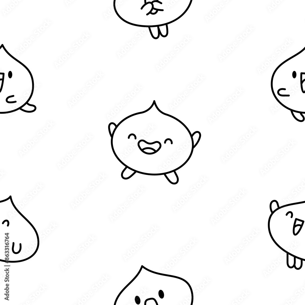 Cute dumplings characters with different facial expressions. Seamless pattern. Coloring Page. Chinese food. Hand drawn style. Vector drawing. Design ornaments. Cute dumplings characters with different facial expressions. Seamless pattern. Coloring Page. Chinese food. Hand drawn style. Vector drawing. Design ornaments.