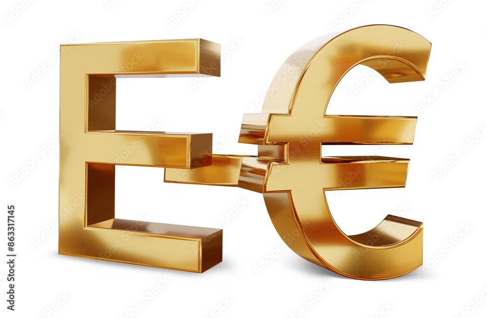 Fototapeta premium e-euro as Eur digital currency, golden metallic symbol isolated 3d-illustration