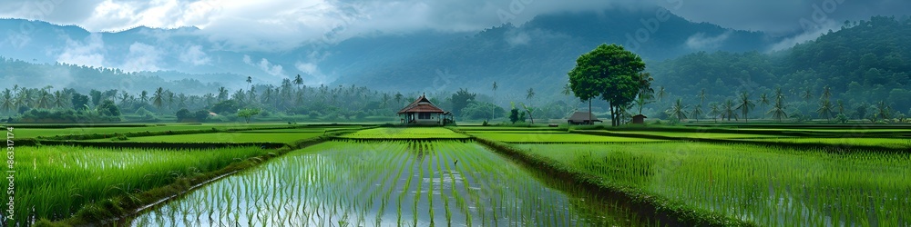 Rice Field Appears Lovely in the Rainy Season Rice Field Appears Lovely in the Rainy Season