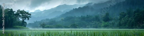Rice Field Appears Lovely in the Rainy Season