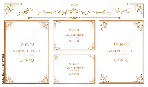 Decorative flourish borders, frames and corner. Design elements set,  collection for invitation and menu..eps