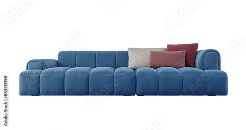 Wallpaper Mural Blue modern sofa with color pillow.Isolated PNG.Generative AI Torontodigital.ca