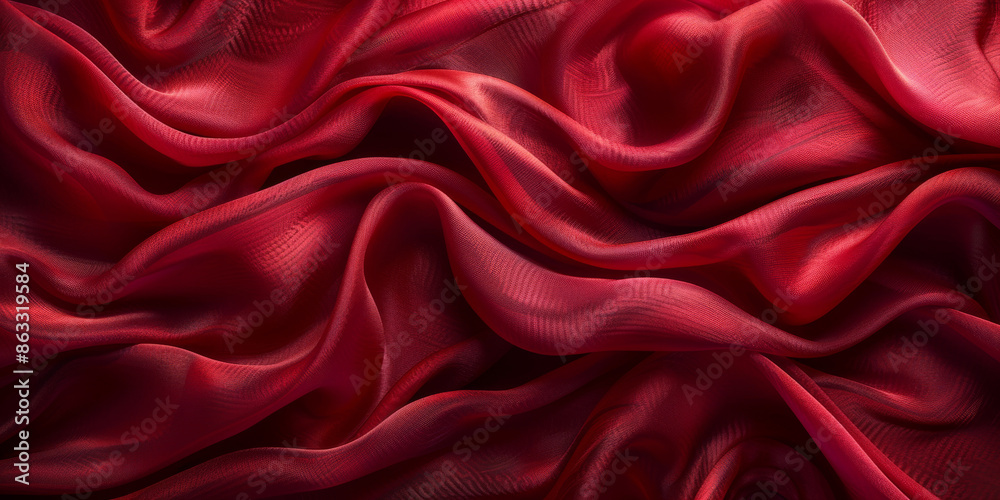 Fototapeta premium design product your space empty background fabric beautiful pleats soft wavy fabric shiny background satin silk red