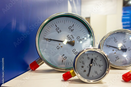 Powder pressure gauges for excess gas and steam pressure.