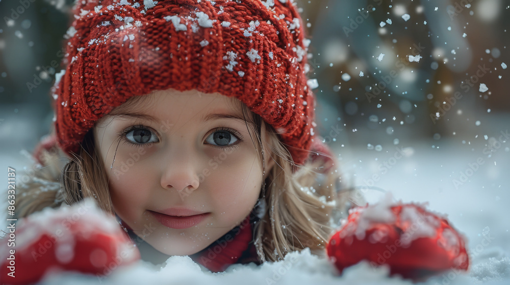 Girl playing with snow in park Girl playing with snow in park