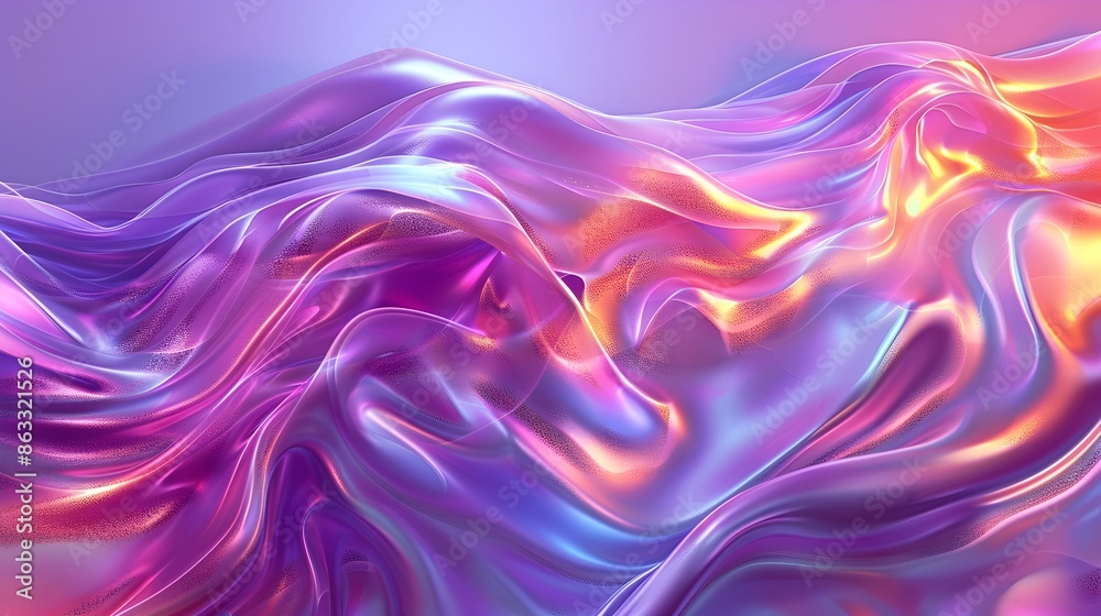 Obraz premium Abstract fluid iridescent holographic neon curved wave in motion colorful background 3d render. Gradient design element for backgrounds, banners, wallpapers, posters and covers