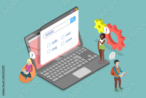3D Isometric Flat Vector Illustration of Domain Registration, Online hosting service