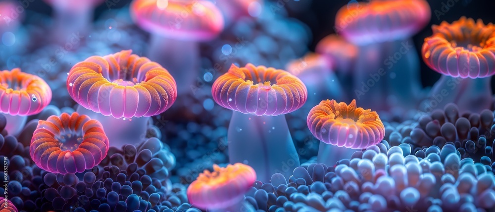 Glow in the Dark Picture. Vibrant Inticrate Bacterial in 3D Rendering Glow in the Dark Picture. Vibrant Inticrate Bacterial in 3D Rendering