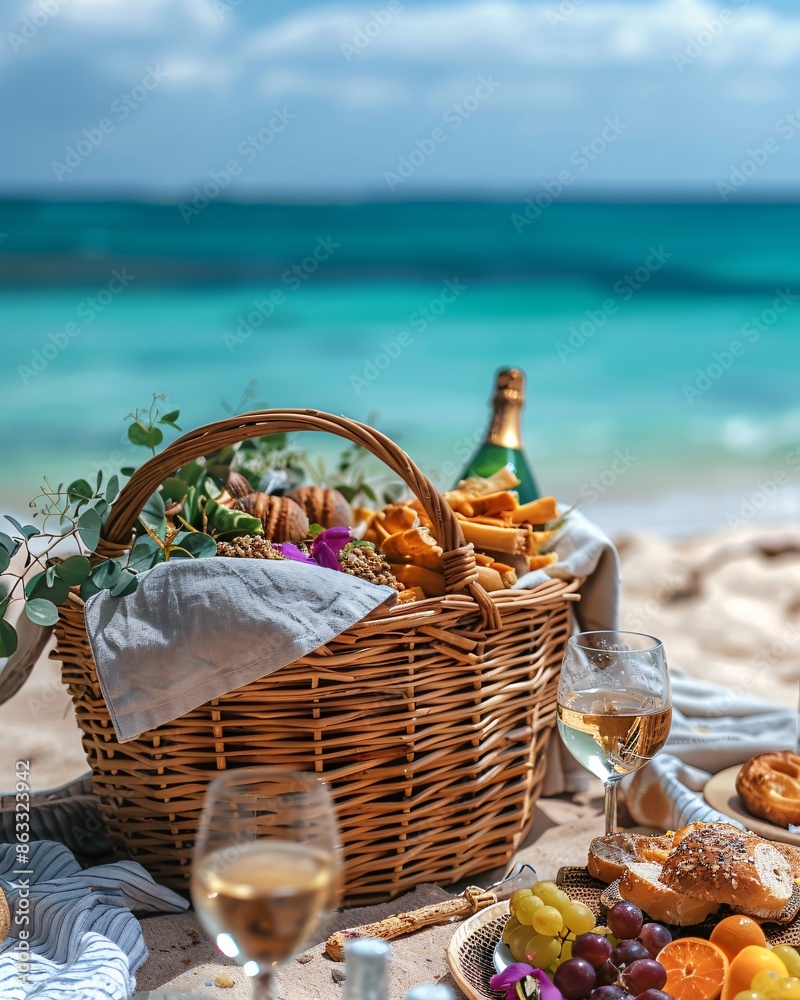 still life of picnic basket on beach still life of picnic basket on beach