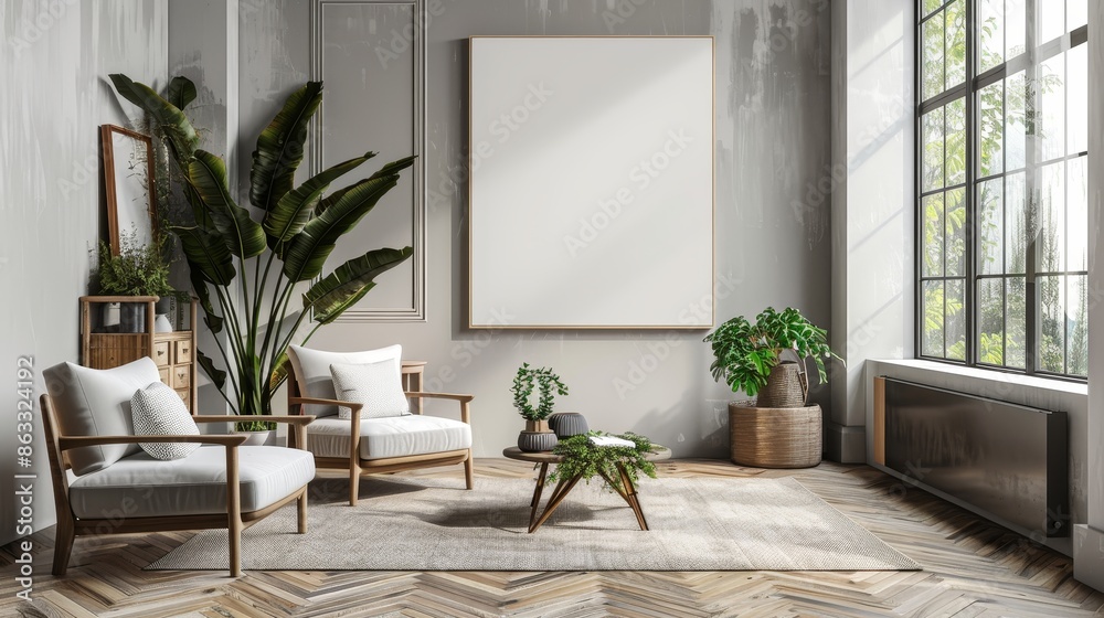 Canvas mockup in Scandinavian living room interior Canvas mockup in Scandinavian living room interior