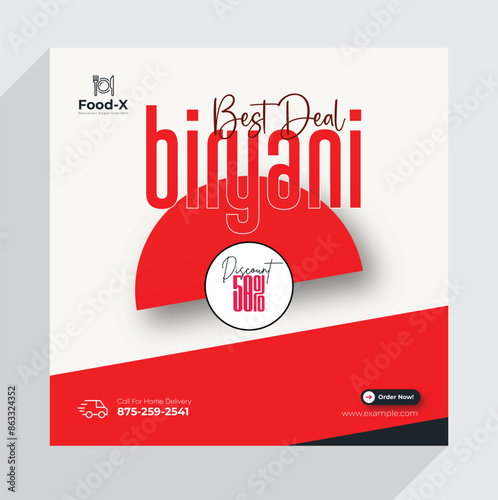 Delicious biryani social media post template 
