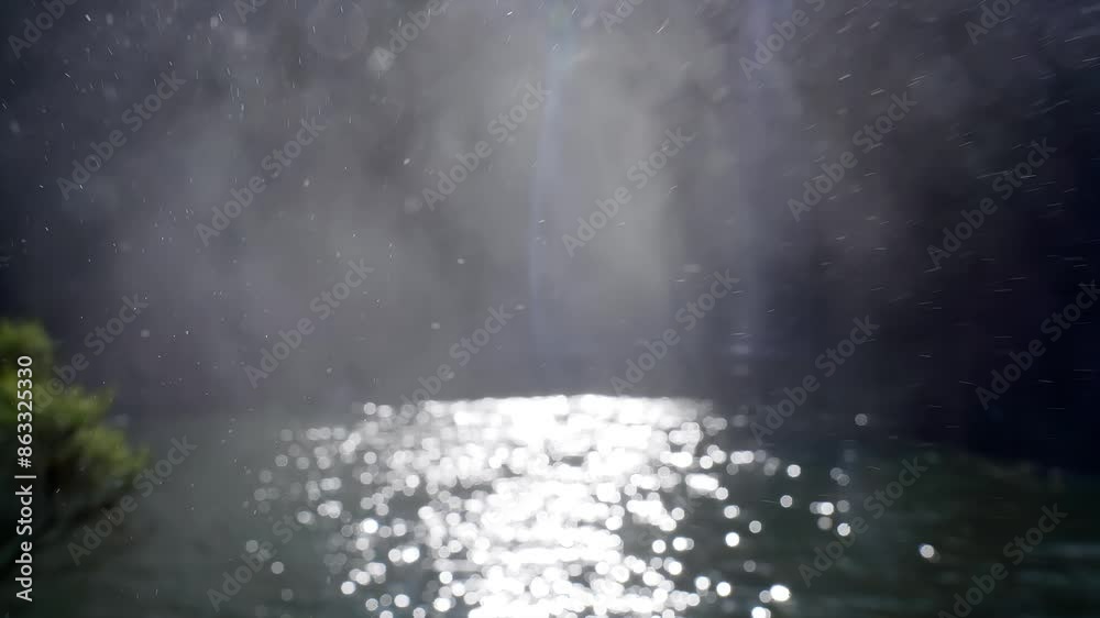water vapor is emitted from the waterfall