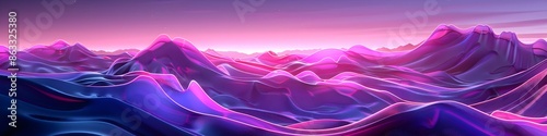 3d render, abstract panoramic neon background. Bright purple violet pink lines glowing in ultraviolet light