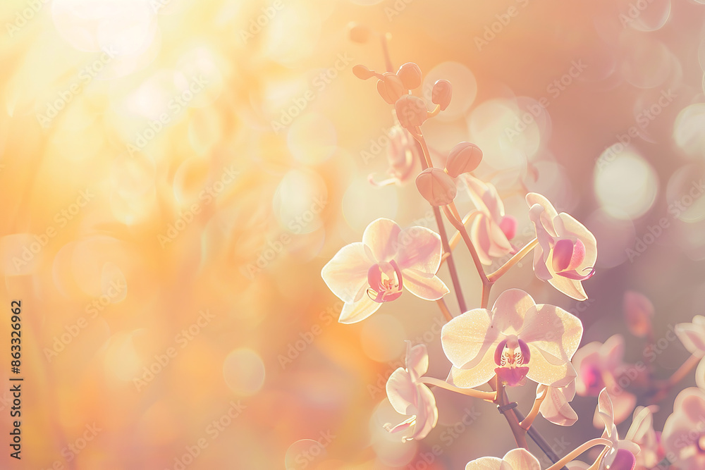 Lady's-slipper orchid flower in the morning light with bokeh, glowing effects, blurred greenery in background Lady's-slipper orchid flower in the morning light with bokeh, glowing effects, blurred greenery in background