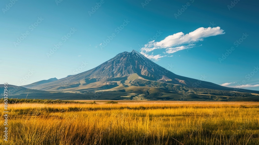 Fototapeta premium Majestic mountain in beautiful countryside under clear blue sky on sunny day