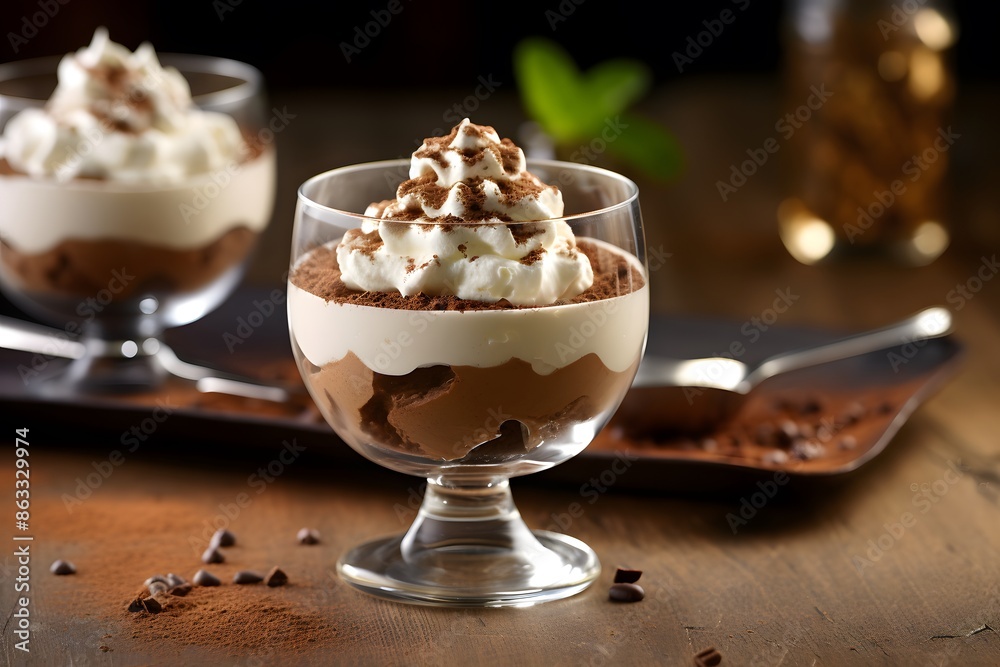 Deliciouos chocolate pudding with whipped cream on top. Deliciouos chocolate pudding with whipped cream on top.