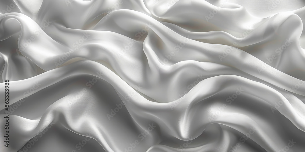 Fototapeta premium satin background White fabric Backdrop Pattern Abstract Texture Design Fashion Vintage Space Wave Color Luxury Wallpaper Beautiful Shape Curtain Textile 