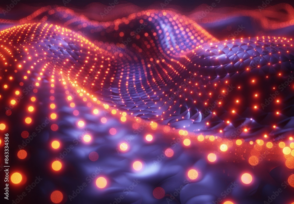 Abstract Digital Landscape with Glowing Lights