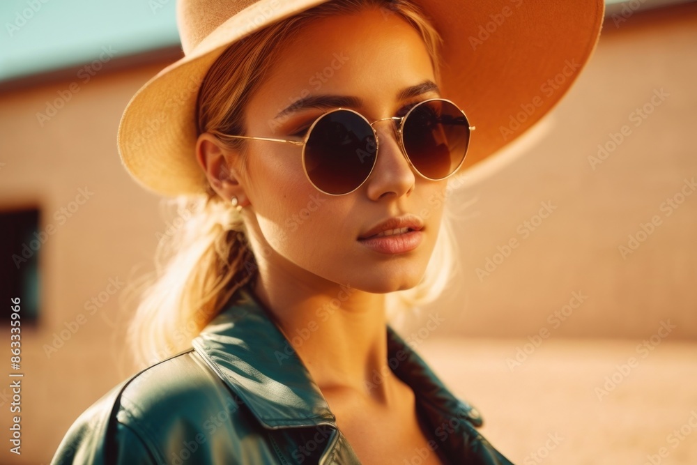 Fashionable beautiful young woman with high contrast shadow                                                                                                                                          