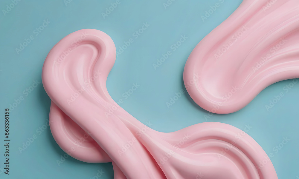 Closeup of watercolorinspired pink and blue fabric on azure background