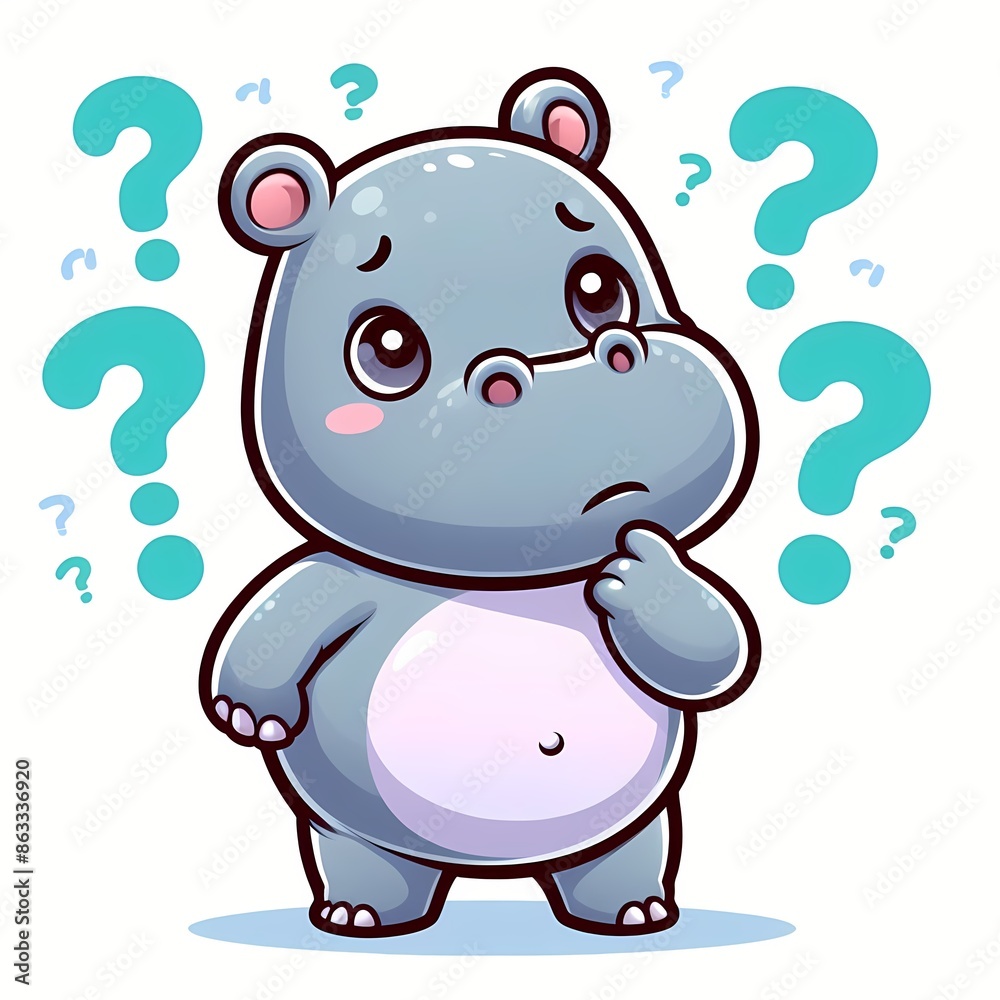 Naklejka premium cute hippo confused cartoon vector icon illustration
