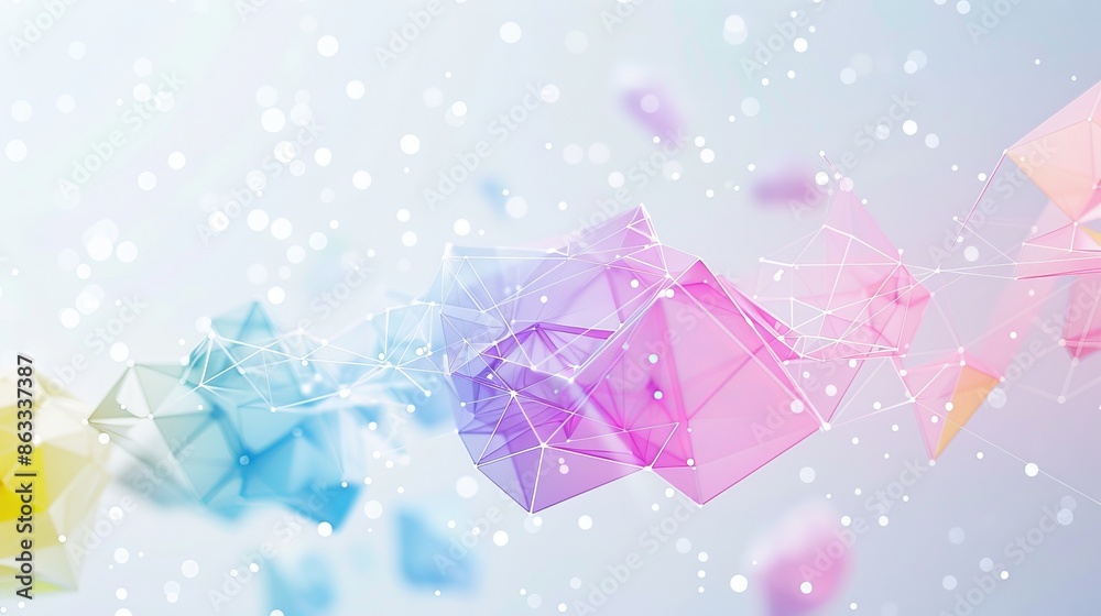 Fototapeta premium A soft, pastel colored background with geometric shapes and lines in various shades of pink, blue, yellow, white, and green , colorful background of geometric shapes , geometrical abstract background