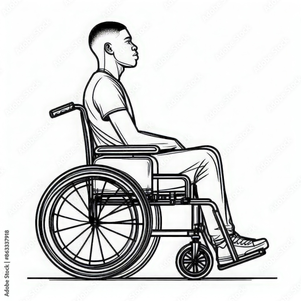 Young disabled African American boy in wheelchair on white background Young disabled African American boy in wheelchair on white background
