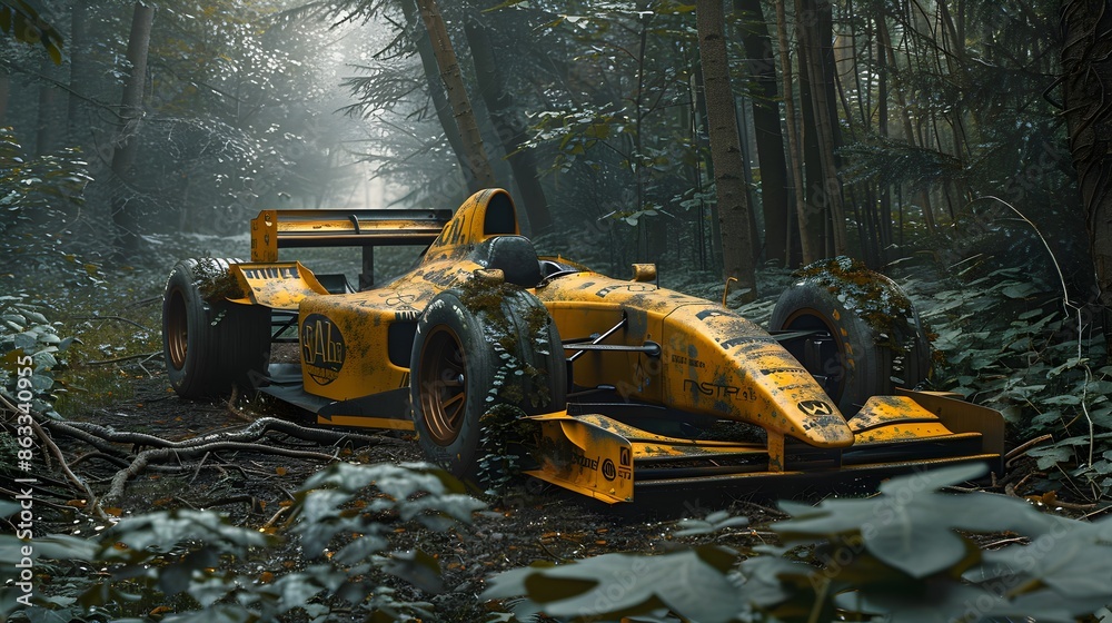 abandoned formula 1 car in overgrown forest abandoned formula 1 car in overgrown forest