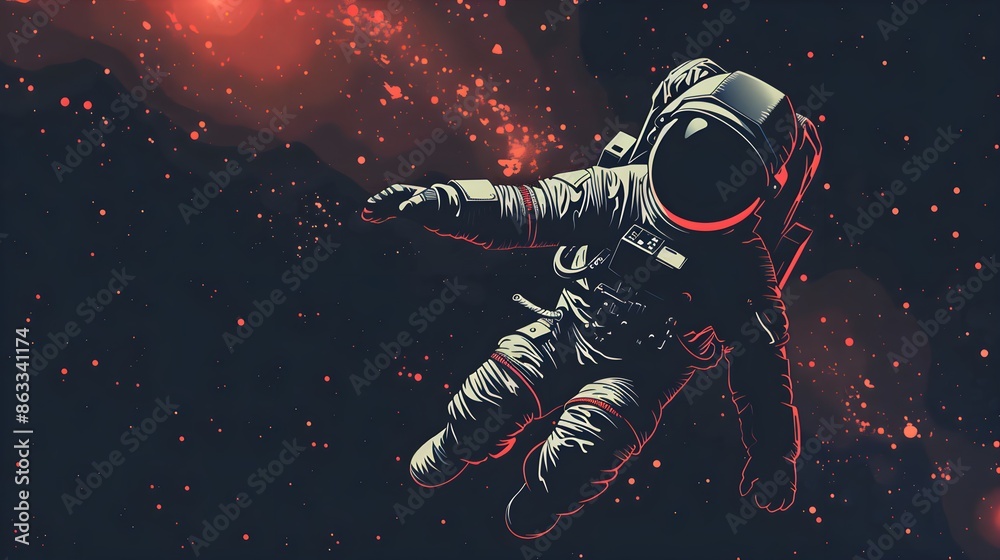 Fototapeta premium Abstract retro astronaut floating in zero gravity. simple Vector art