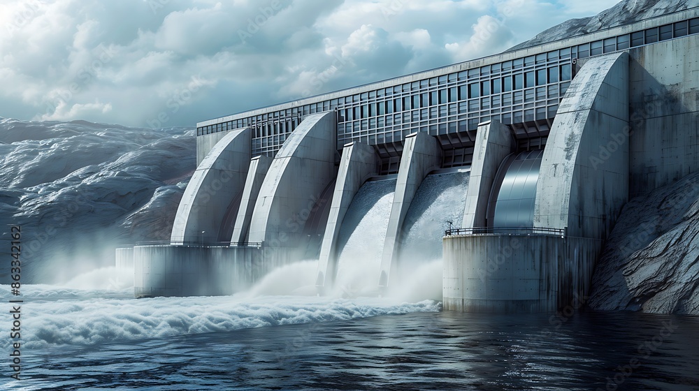 Futuristic hydroelectric power plant equipped with advanced turbine technology for efficient energy generation profound visual analysis of hydroelectric engineering in future renewable energy