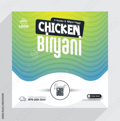 Chicken biryani and rice Asian food, social media template
