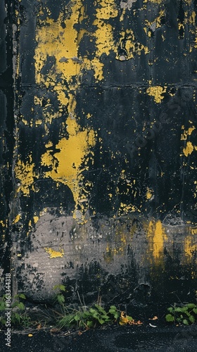"A Dark and Very Dirty Wall with Some Yellow Paint Sticking"
