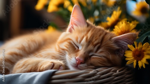 Adorable little kitten blissfully enjoying himself on soft and comfortable pillow © Dipsky