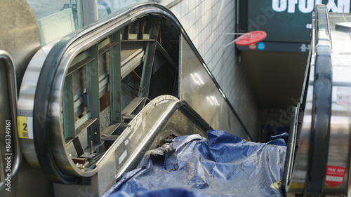 An escalator at a subway station stopped operating due to a breakdown in Seoul, Korea