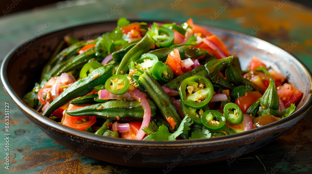Fresh Crispy Okra Salad with Cherry Tomatoes and Onions Fresh Crispy Okra Salad with Cherry Tomatoes and Onions