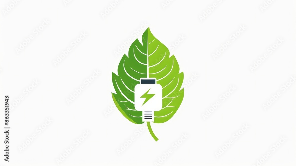 Vector illustration of a green leaf with an electric plug icon symbolizing renewable power clean energy and ecofriendly charging Vector illustration of a green leaf with an electric plug icon symbolizing renewable power clean energy and ecofriendly charging