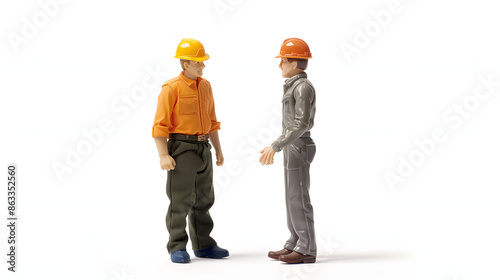 Structural engineer and foreman worker. engineer teams meeting working together wear worker helmets on skyscraper building construction isolated on white background, professional photography, png  © Anton