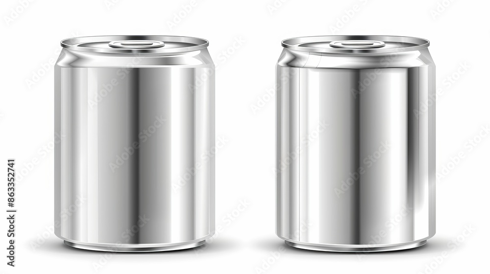 Vector mockup of silver metal tin cans isolated on a white background Vector mockup of silver metal tin cans isolated on a white background