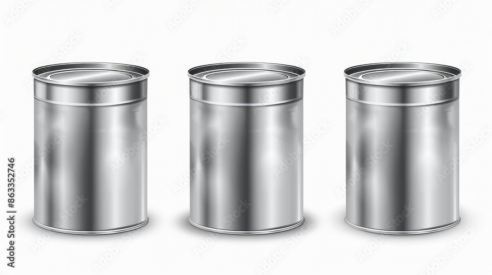 Vector mockup of silver metal tin cans isolated on a white background Vector mockup of silver metal tin cans isolated on a white background