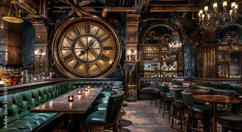 Interior View of a Modern, Clock-Themed Restaurant