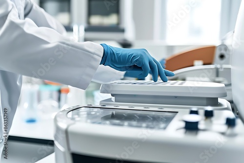 Lab technician using a spectrophotometer to measure absorbance meticulous data exploration of spectrophotometric analysis photo