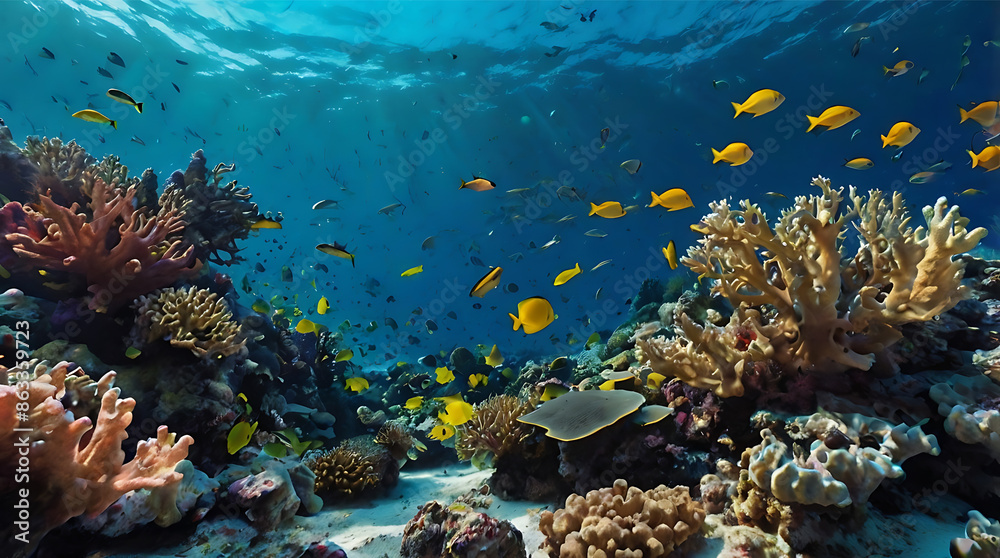 Fototapeta premium Ocean colorful coral reefs fish underwater background environment ecology