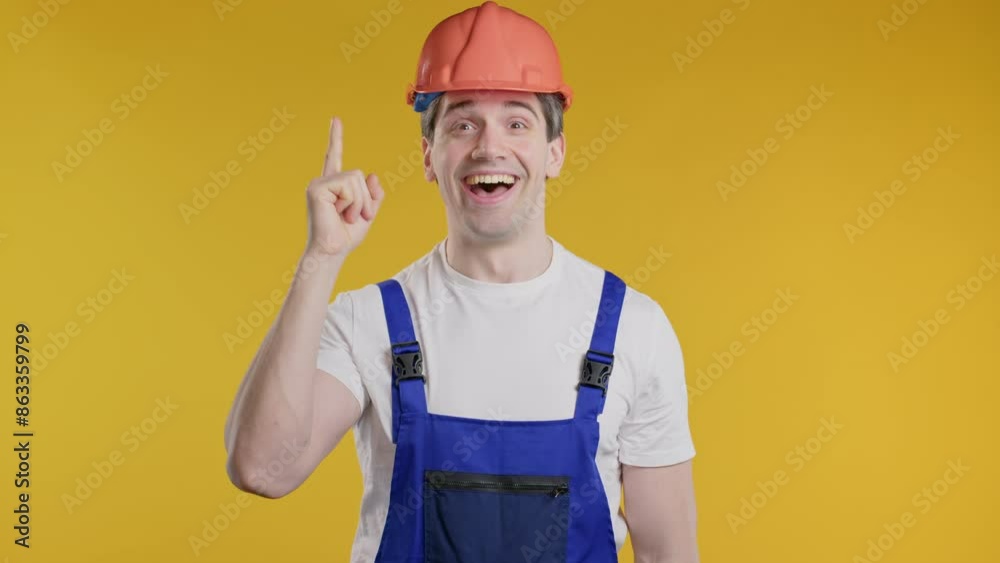 Genius Idea. Resourceful 30S Aged handyman worker or builder man, eureka moment Genius Idea. Resourceful 30S Aged handyman worker or builder man, eureka moment
