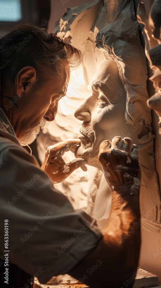 Obraz premium The Art of Creation: Sculptor Crafting a Clay Masterpiece