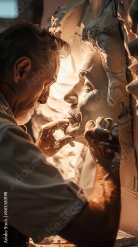 The Art of Creation: Sculptor Crafting a Clay Masterpiece
