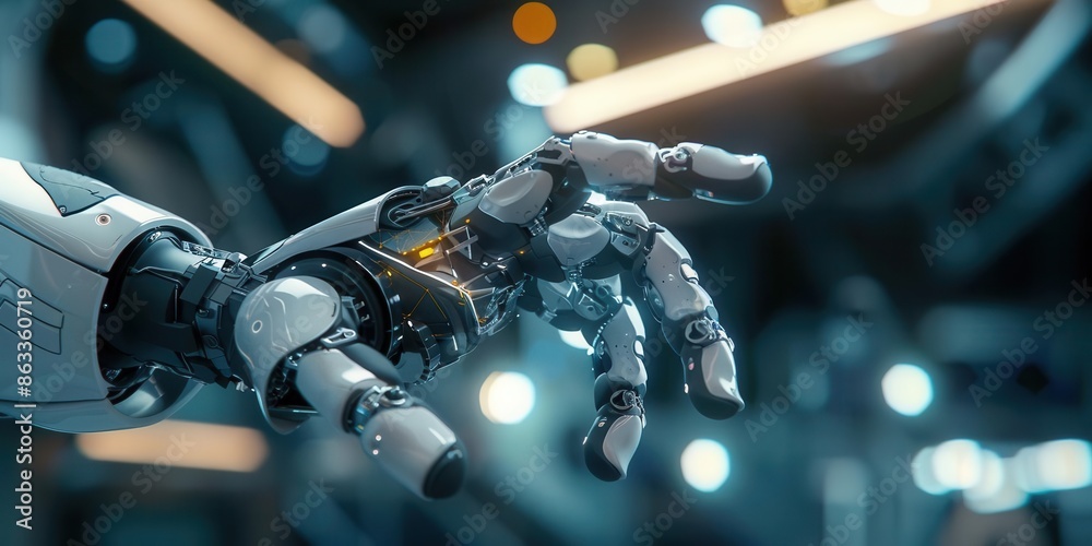 Innovative Robotics Engineer Programming a Robot Arm. Technological advancement concept Innovative Robotics Engineer Programming a Robot Arm. Technological advancement concept