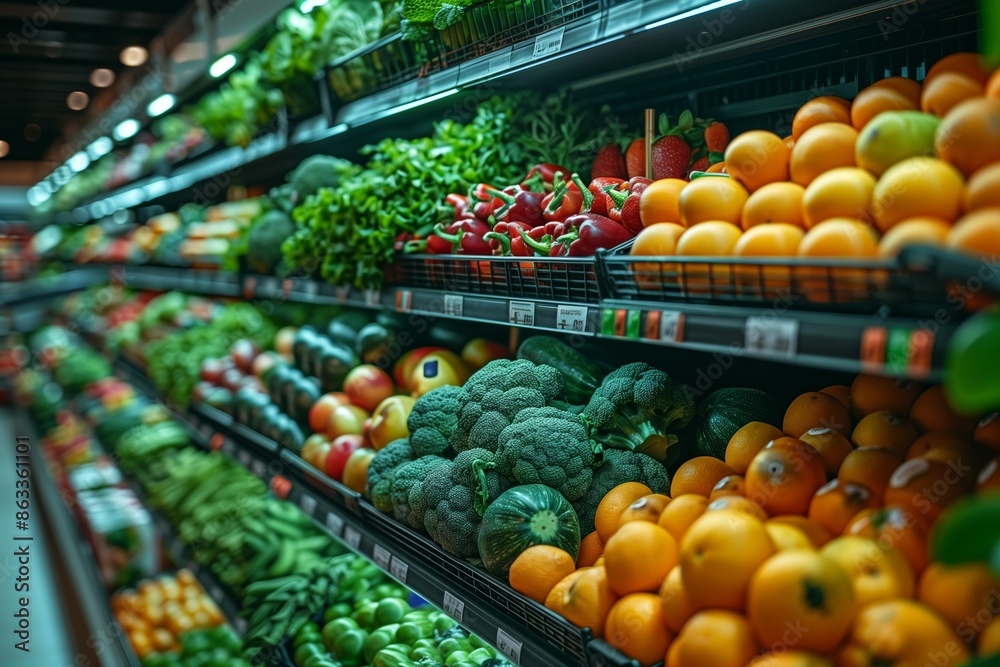 Grocery Shopping Scene with Fruit and Vegetables Grocery Shopping Scene with Fruit and Vegetables