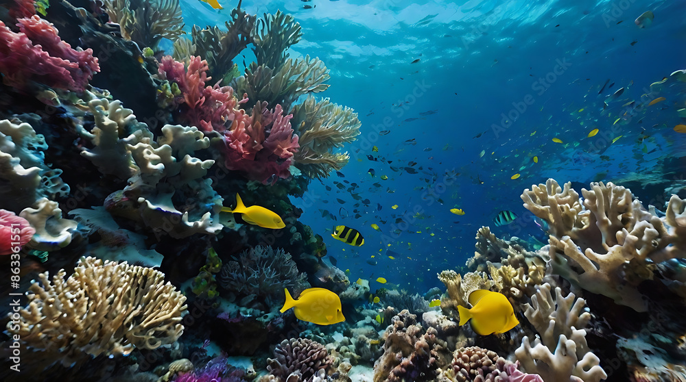 Fototapeta premium Ocean colorful coral reefs fish underwater background environment ecology