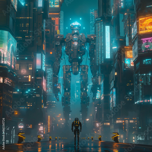AI Future City, City with robots, techinnovation photo