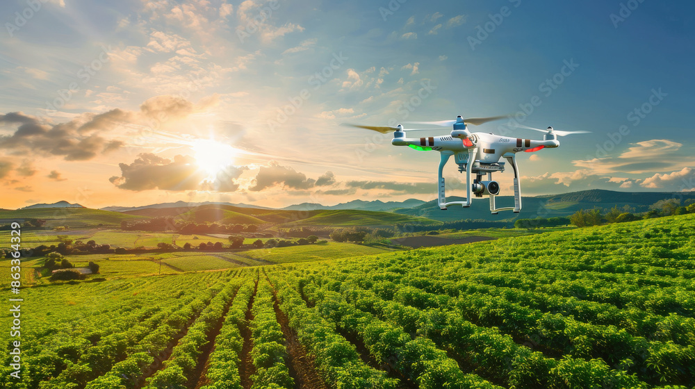 Aerial Drone Over Green Field at Sunset Aerial Drone Over Green Field at Sunset